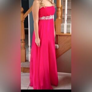 Hot Pink Full-Length Dress with Jewell Accents